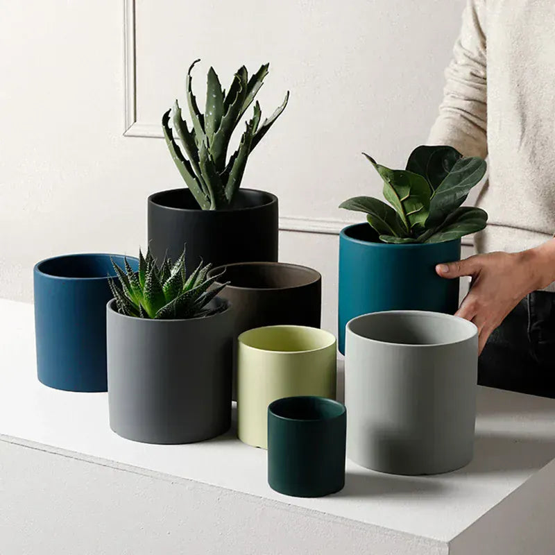 Ma boutique cache-pot bleu rond en céramique