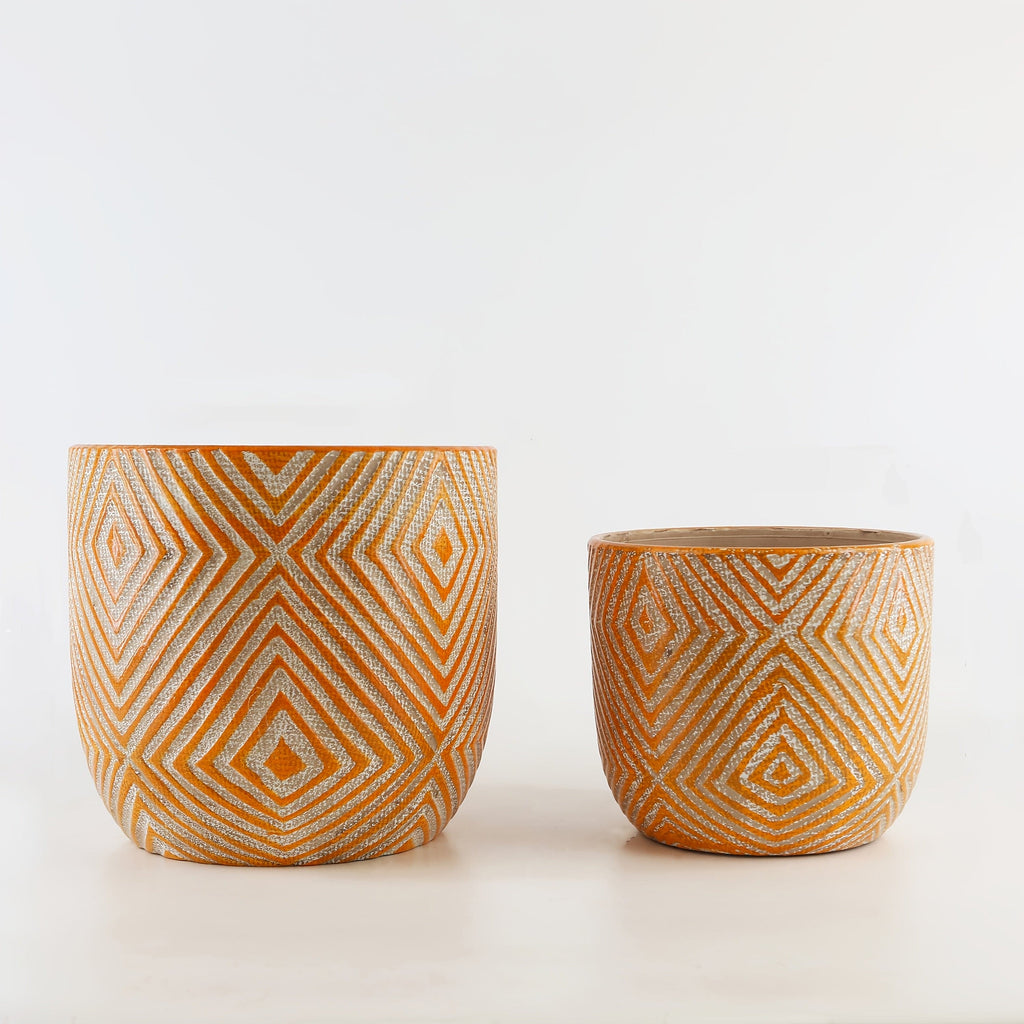 Ma boutique Orange Cache pot céramique géométrie