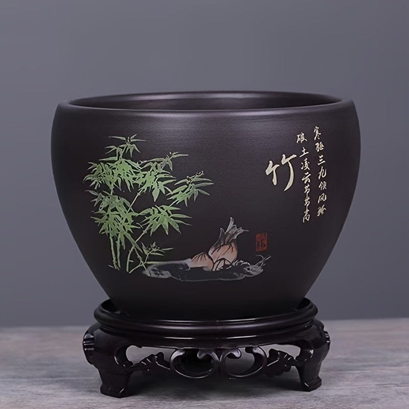 Ma boutique Vert n°2 cache pot ceramique noir style japonais