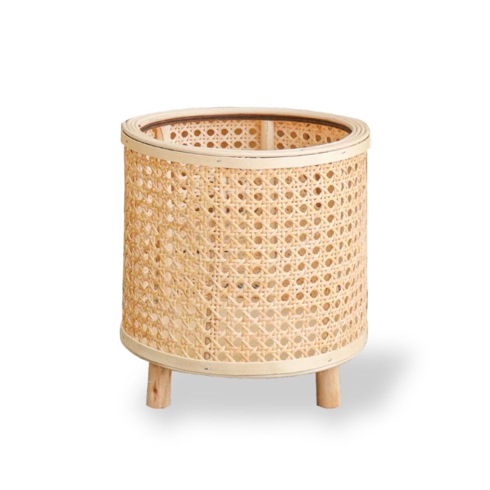 Ma boutique cache pot en osier et bois avec pied