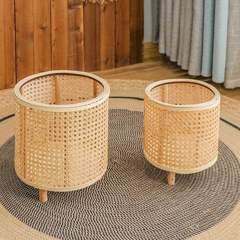 Ma boutique Les deux cache pot en osier et bois avec pied