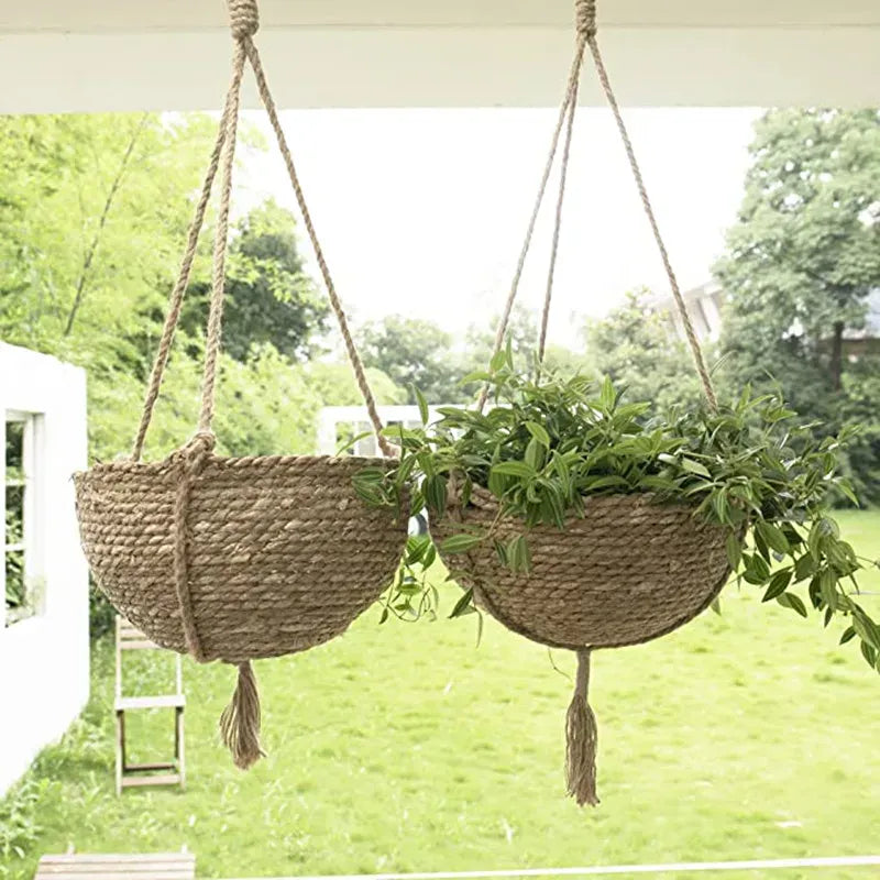 Ma boutique Cache pot en osier suspendu pour plante