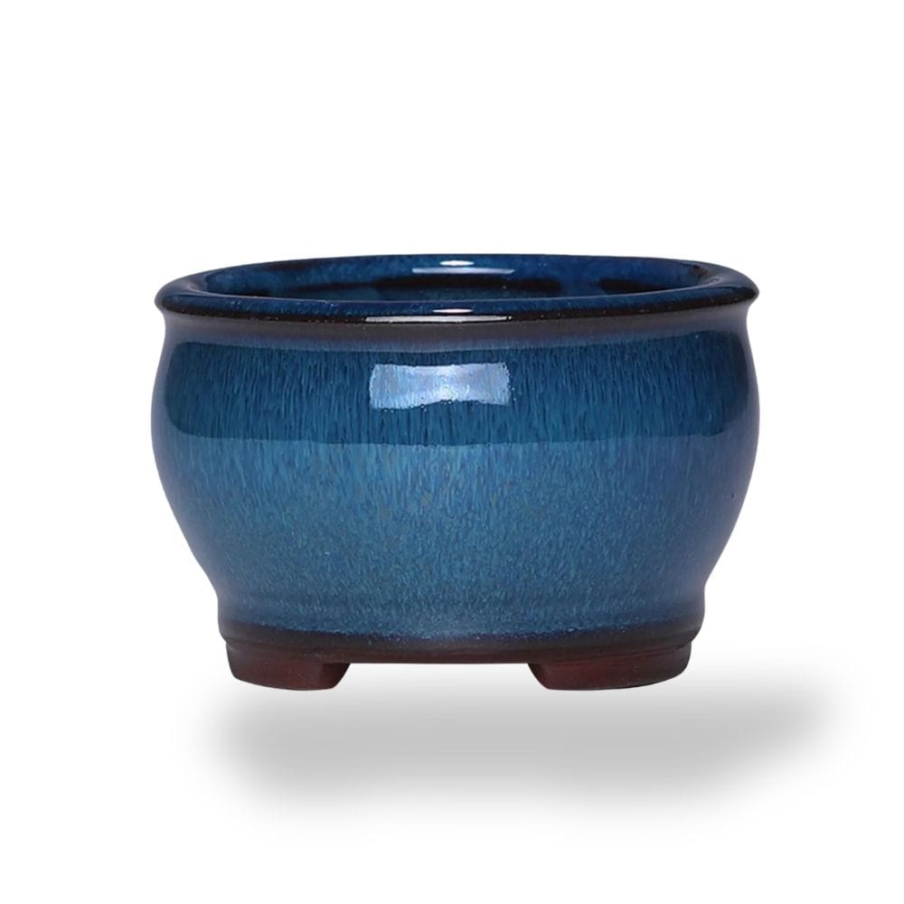 Ma boutique Bleu foncé cache pot en terre cuite émaillée