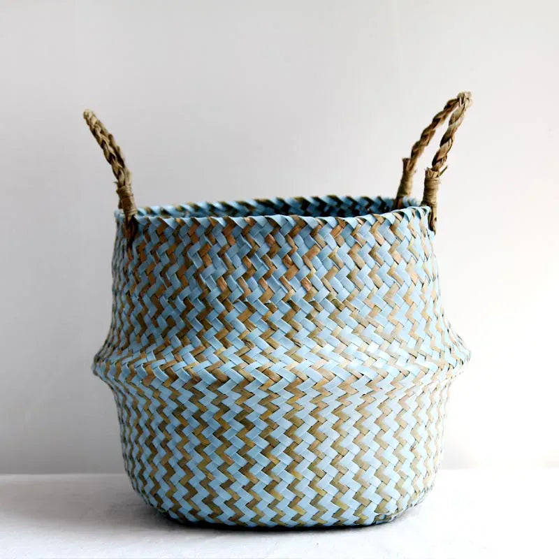 Ma boutique Bleu & Brun / 23cmX20cm cache pot osier bleu