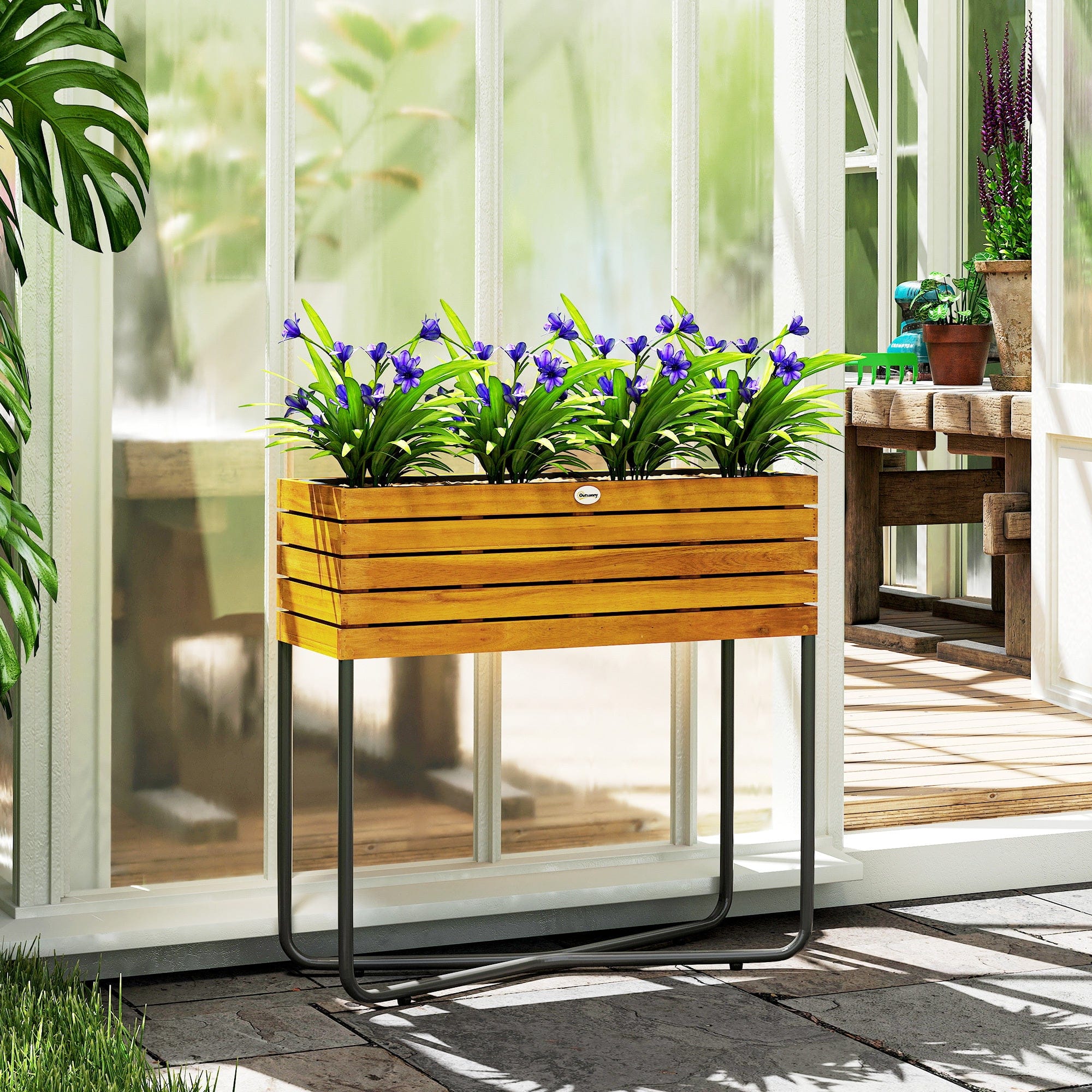 Ma boutique cache pot rectangulaire sur pied en bois