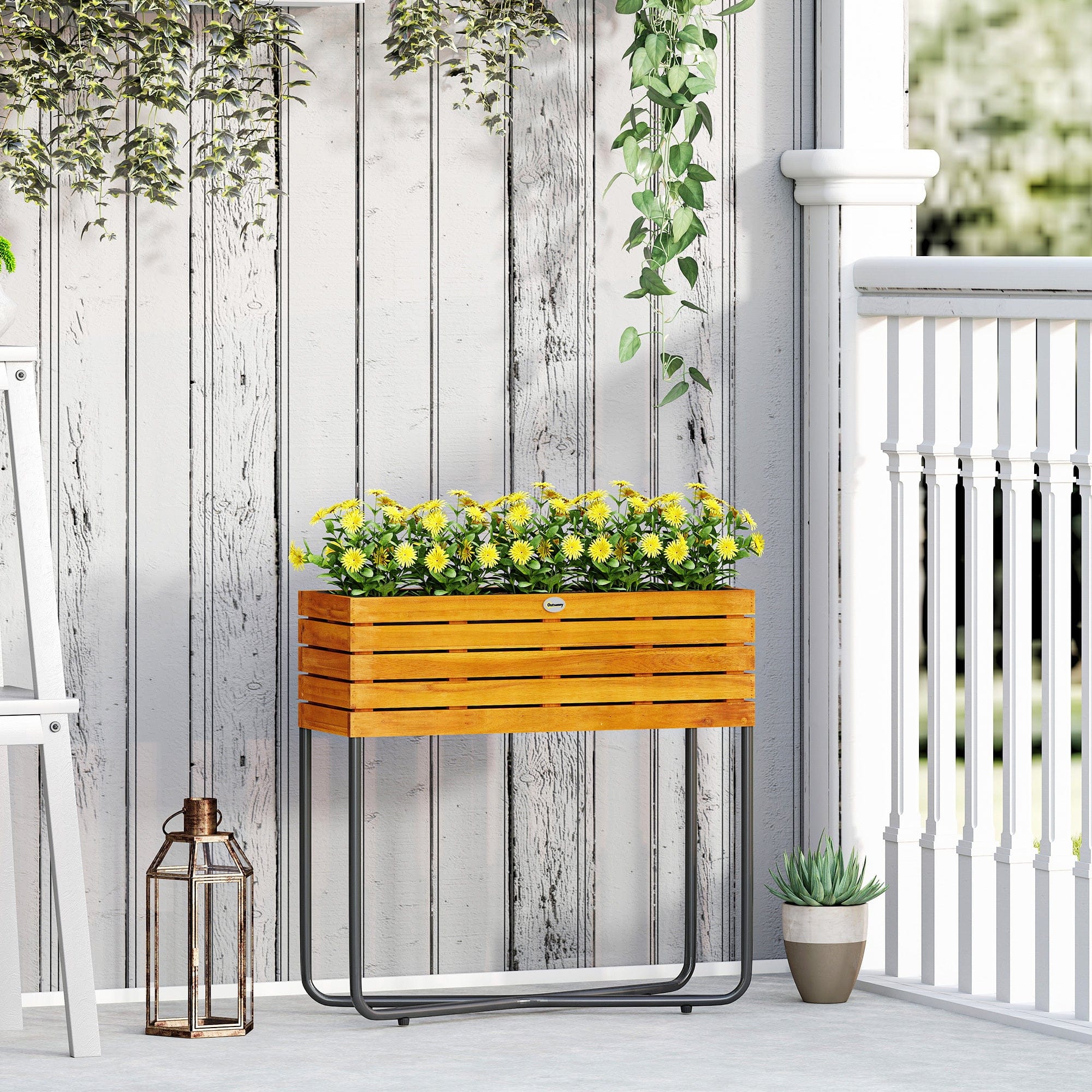 Ma boutique cache pot rectangulaire sur pied en bois
