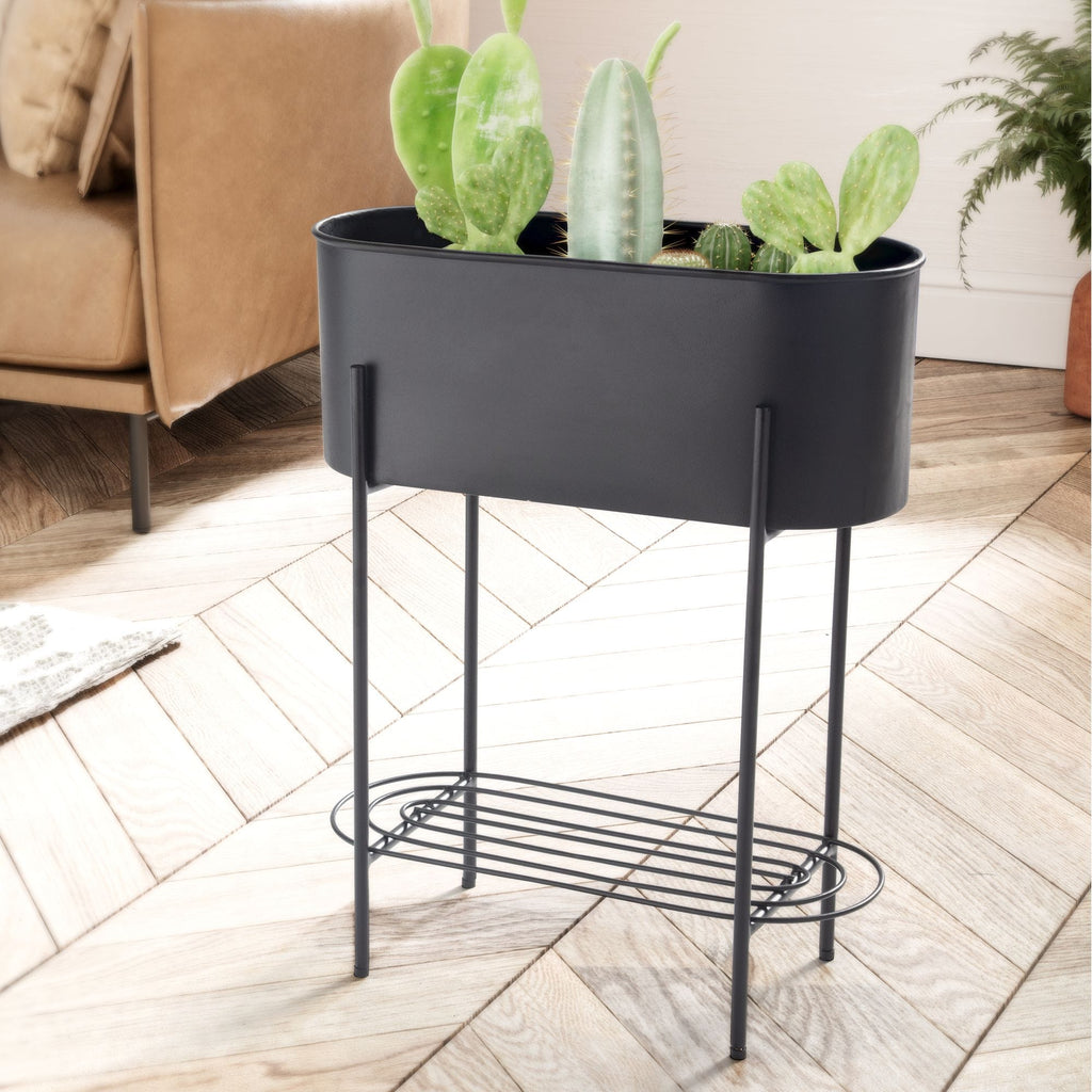 Ma boutique Noir Cache pot rectangulaire sur pied
