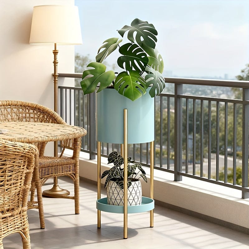 Ma boutique cache-pot sur pied bleu