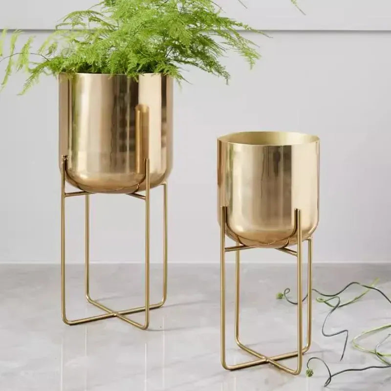 Ma boutique cache-pot sur pied metal doré