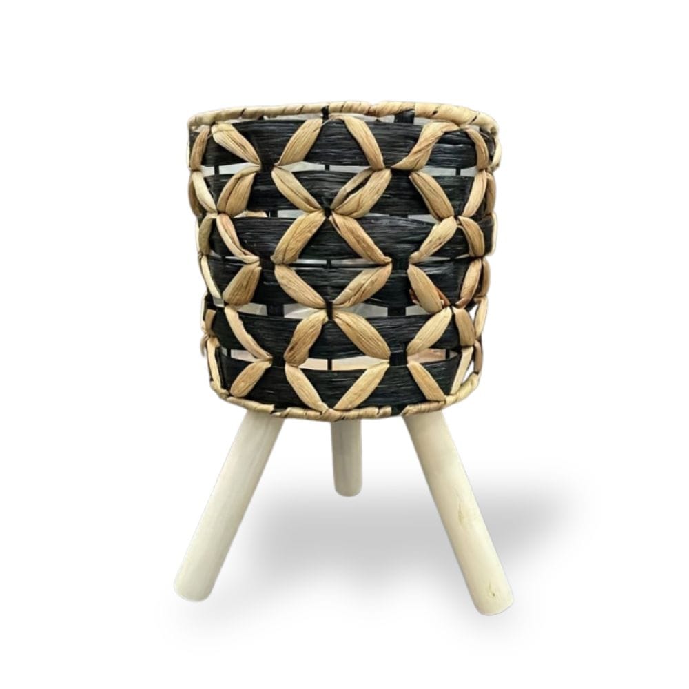 Ma boutique petit cache-pot sur pied noir tressé