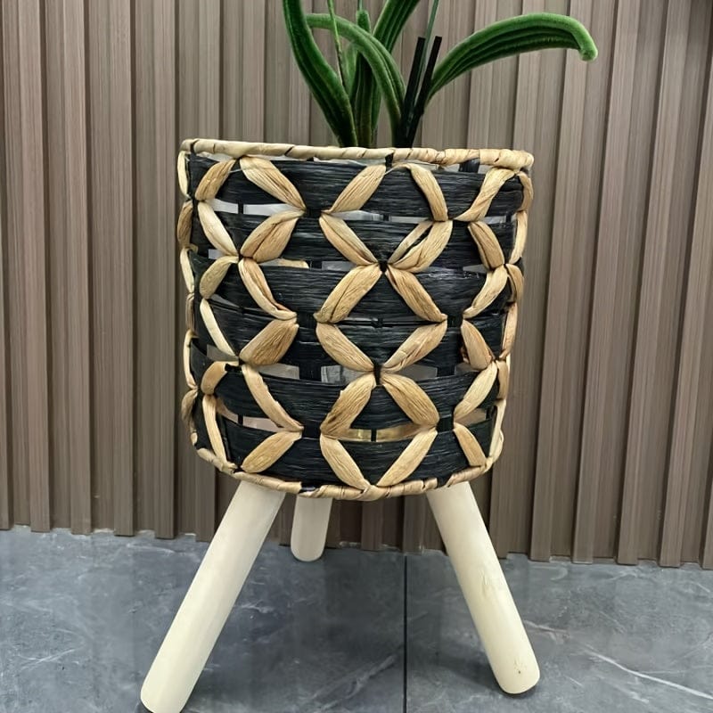 Ma boutique petit cache-pot sur pied noir tressé